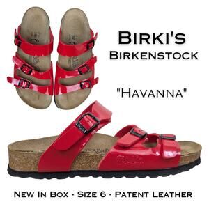 Birki's Birkenstock Havanna Sandals Womens 6 Red Glossy Patent Strappy  NEW